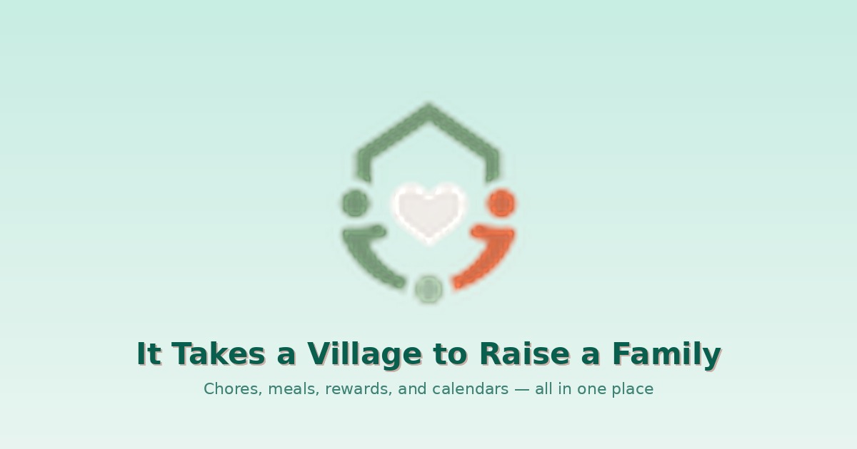 Village family productivity app logo and tagline on a soft green gradient background